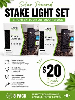 Solar Powered Stake Light Set - Black